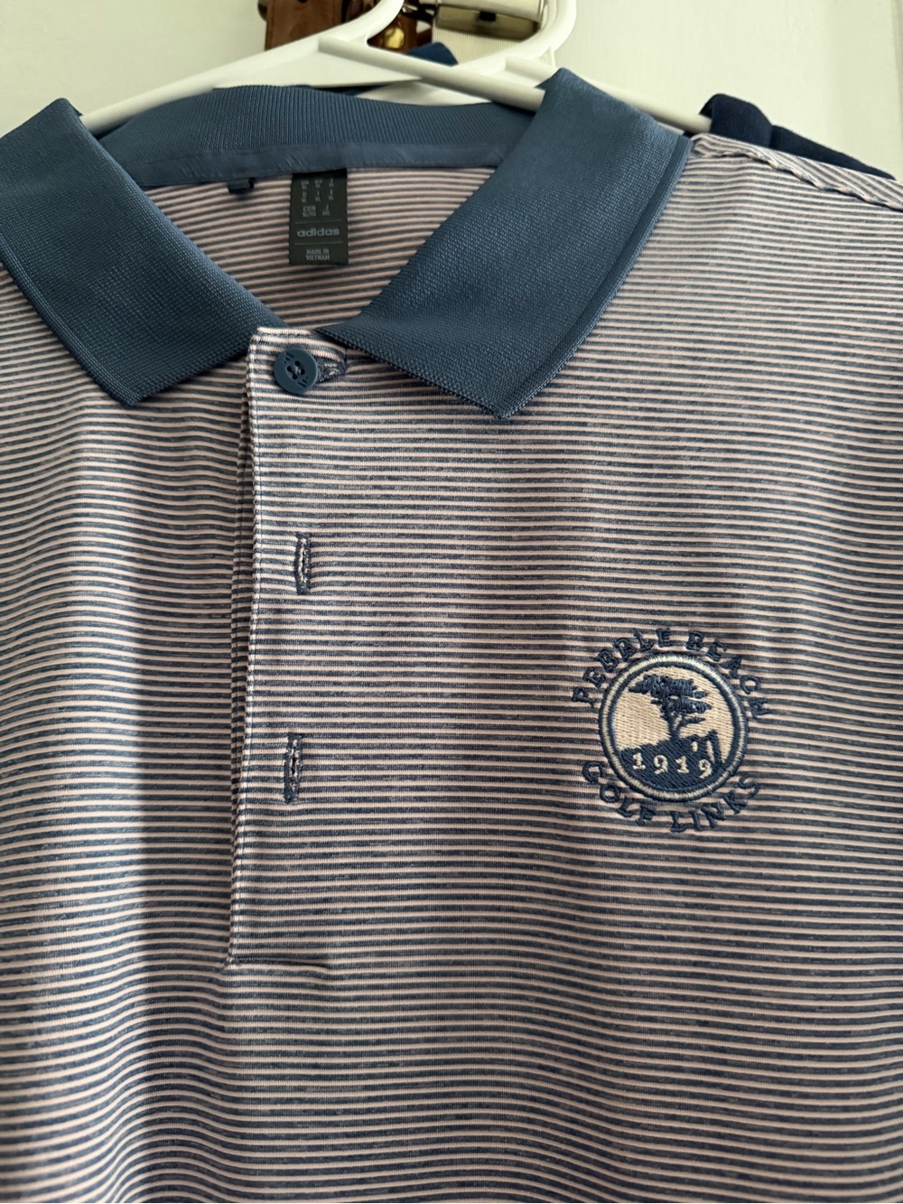 Pebble Beach Adidas Men’s Striped Polo Shirt in Blue